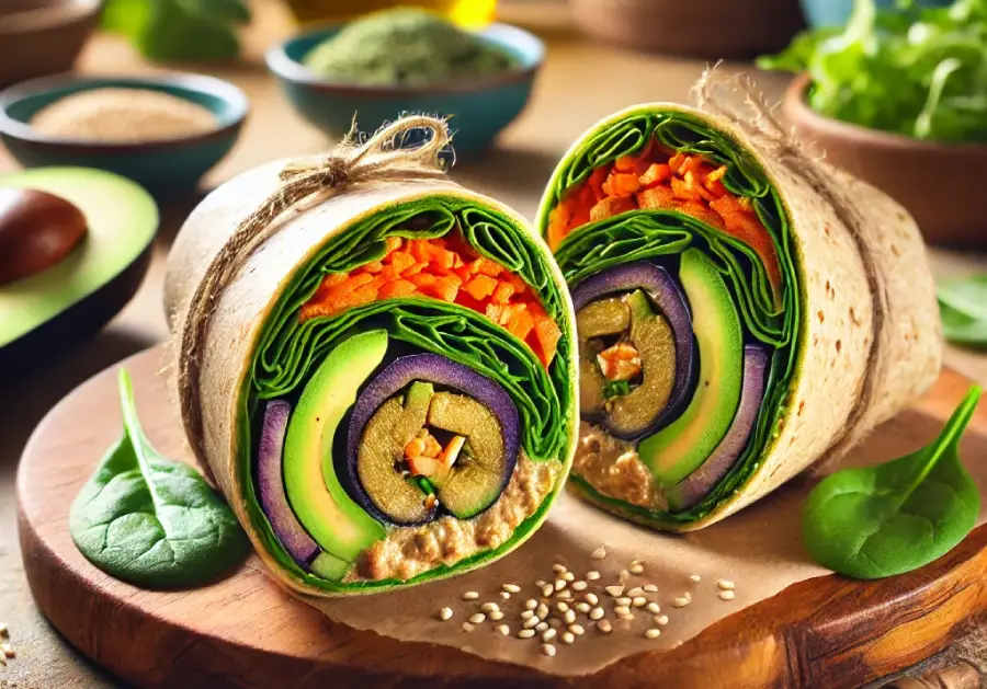 Wrap Vegano con Paté de Berenjena, Aguacate y Espinacas